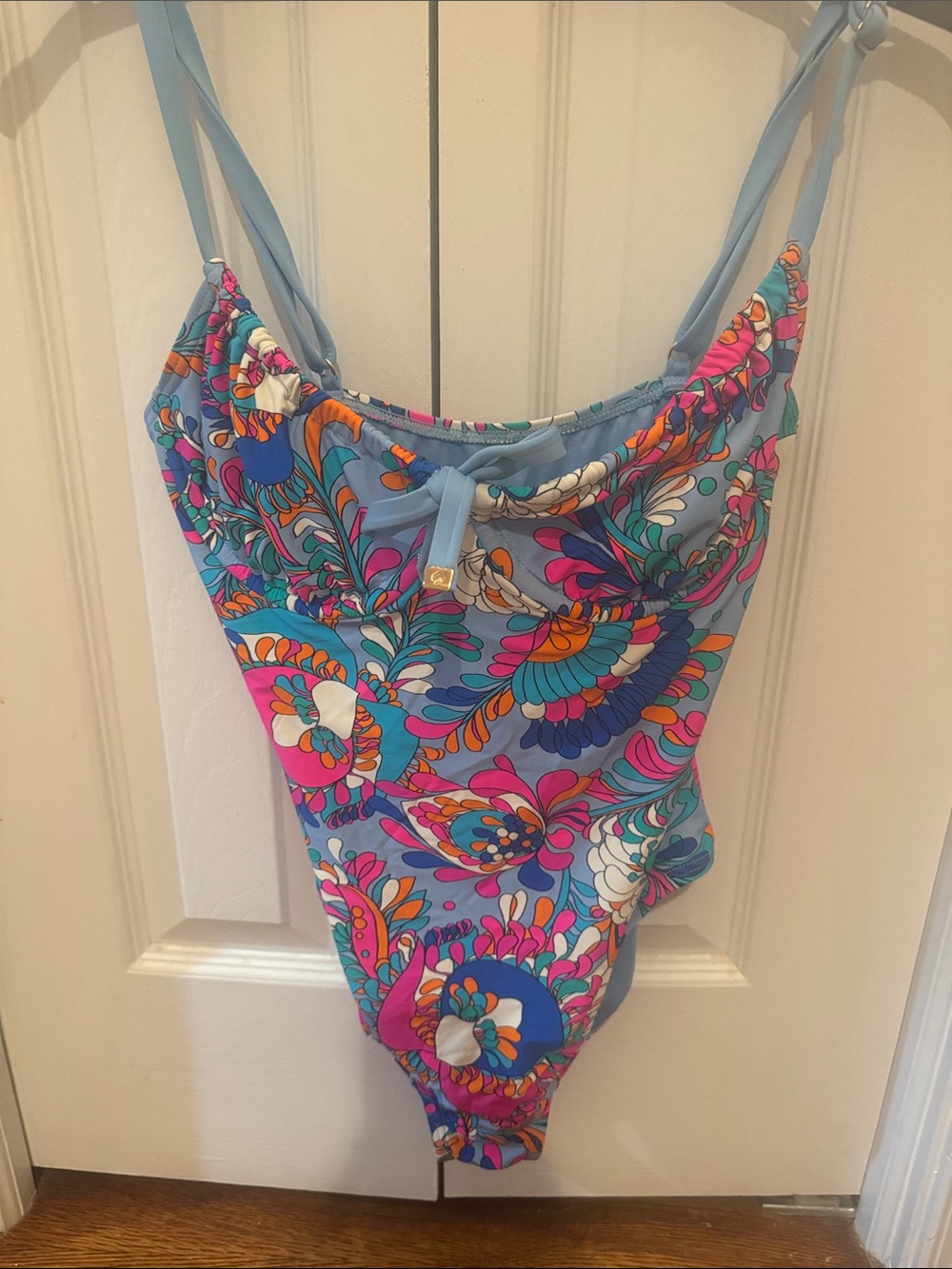 kate spade Light Blue Multicolor Floral One-Piece Swimsuit Sz medium